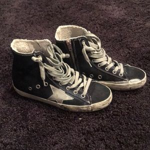High top navy golden goose sneaker
